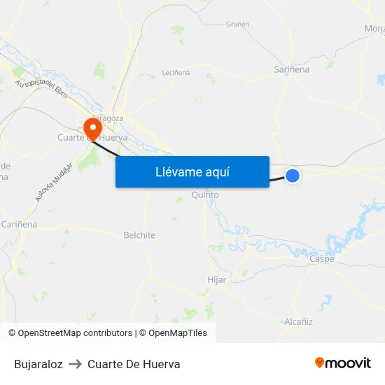 Bujaraloz to Cuarte De Huerva map