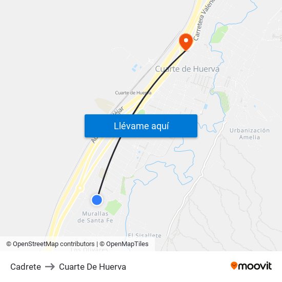 Cadrete to Cuarte De Huerva map