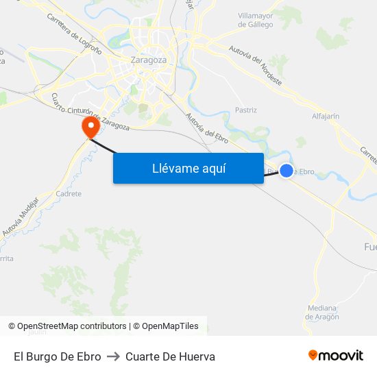 El Burgo De Ebro to Cuarte De Huerva map