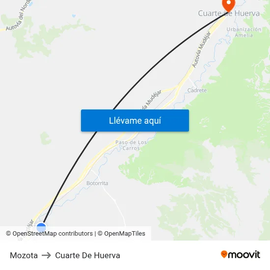 Mozota to Cuarte De Huerva map