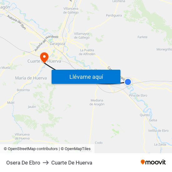Osera De Ebro to Cuarte De Huerva map