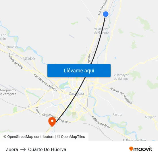 Zuera to Cuarte De Huerva map