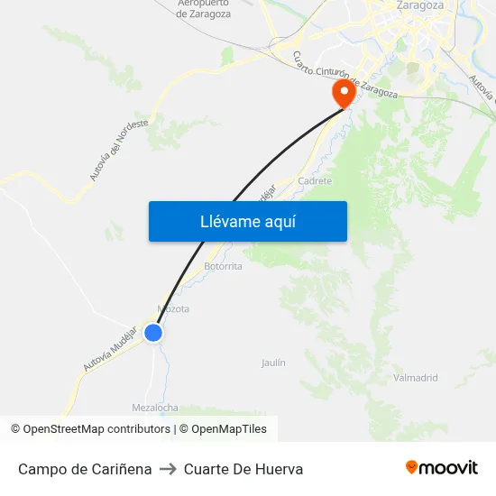 Campo de Cariñena to Cuarte De Huerva map