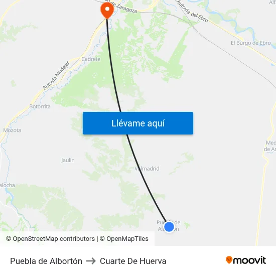 Puebla de Albortón to Cuarte De Huerva map