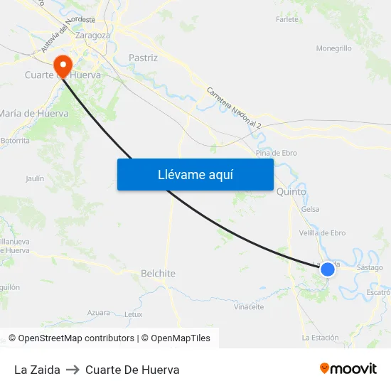 La Zaida to Cuarte De Huerva map