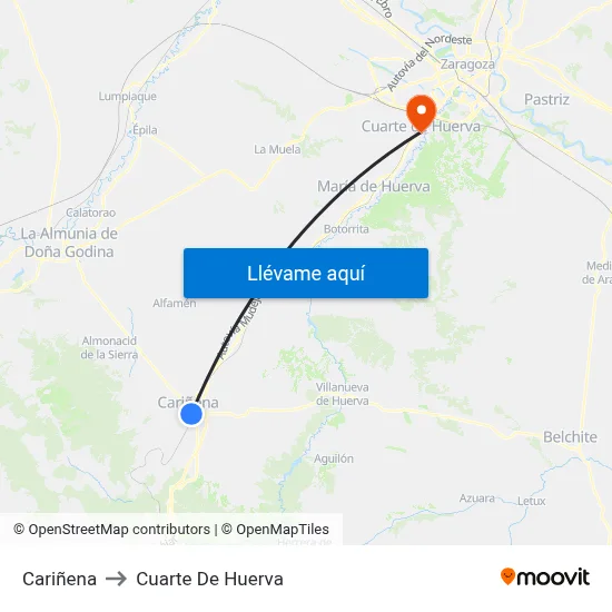 Cariñena to Cuarte De Huerva map