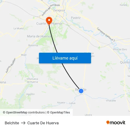 Belchite to Cuarte De Huerva map