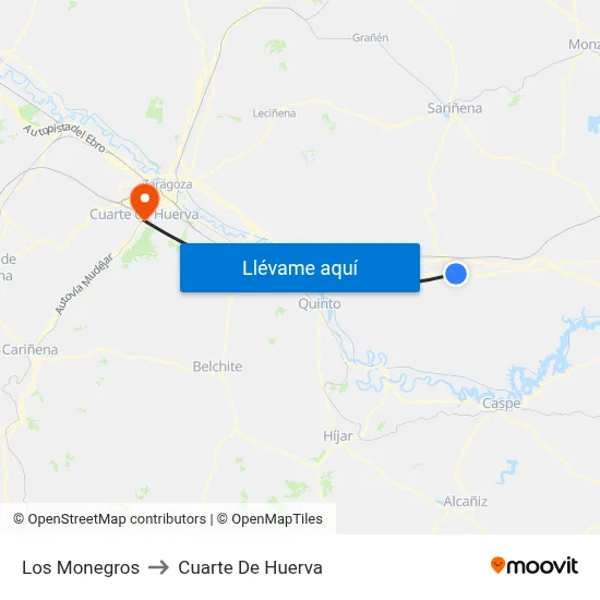 Los Monegros to Cuarte De Huerva map