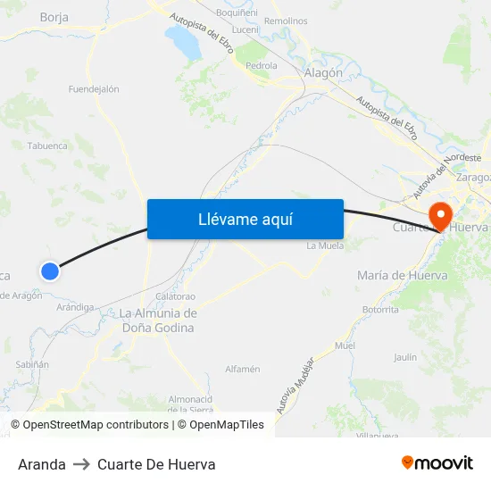 Aranda to Cuarte De Huerva map