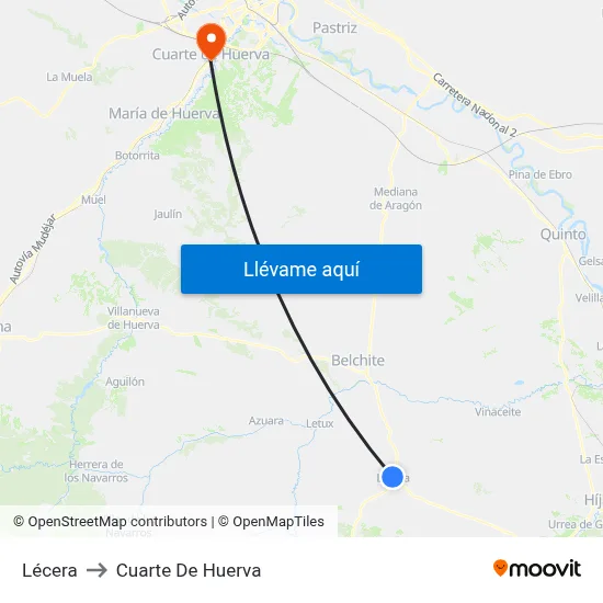 Lécera to Cuarte De Huerva map