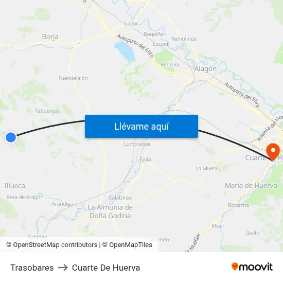 Trasobares to Cuarte De Huerva map