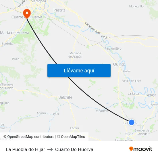 La Puebla de Híjar to Cuarte De Huerva map