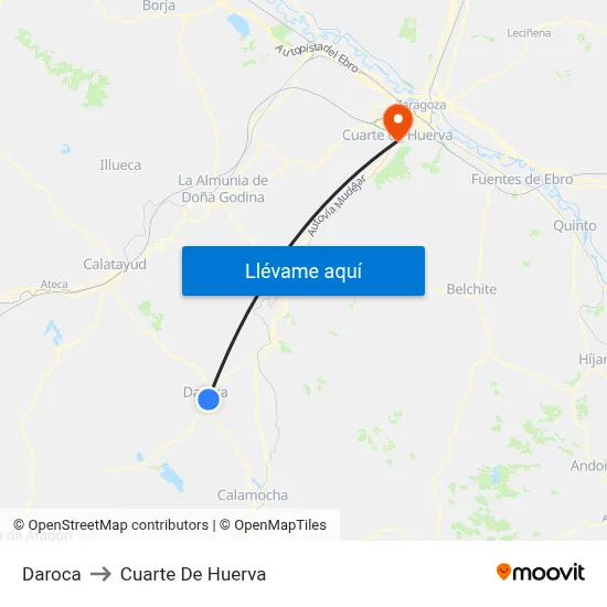 Daroca to Cuarte De Huerva map