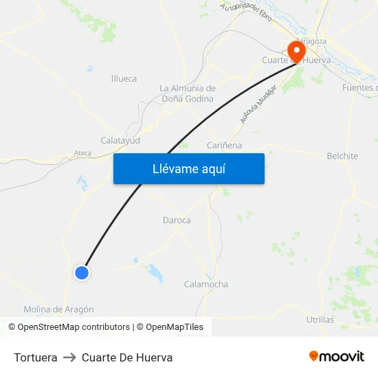 Tortuera to Cuarte De Huerva map