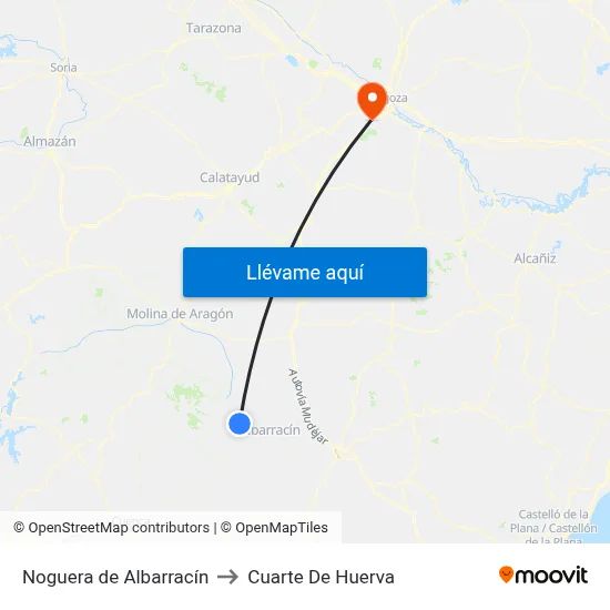 Noguera de Albarracín to Cuarte De Huerva map