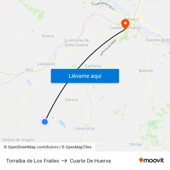 Torralba de Los Frailes to Cuarte De Huerva map