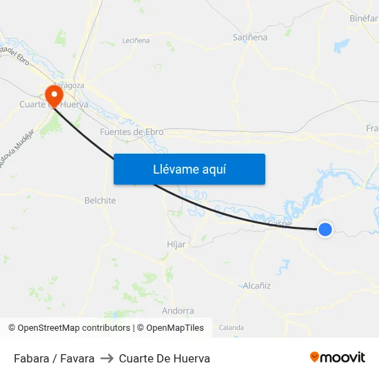 Fabara / Favara to Cuarte De Huerva map