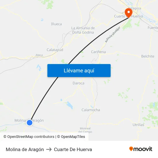 Molina de Aragón to Cuarte De Huerva map