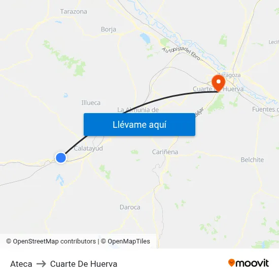 Ateca to Cuarte De Huerva map