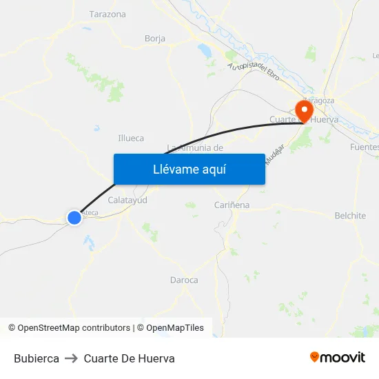 Bubierca to Cuarte De Huerva map