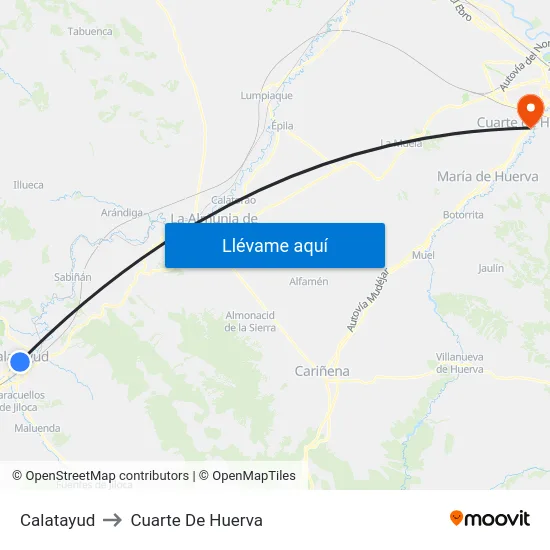 Calatayud to Cuarte De Huerva map