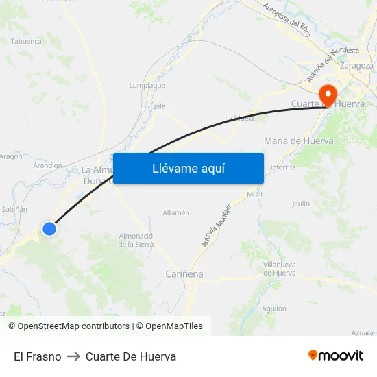 El Frasno to Cuarte De Huerva map
