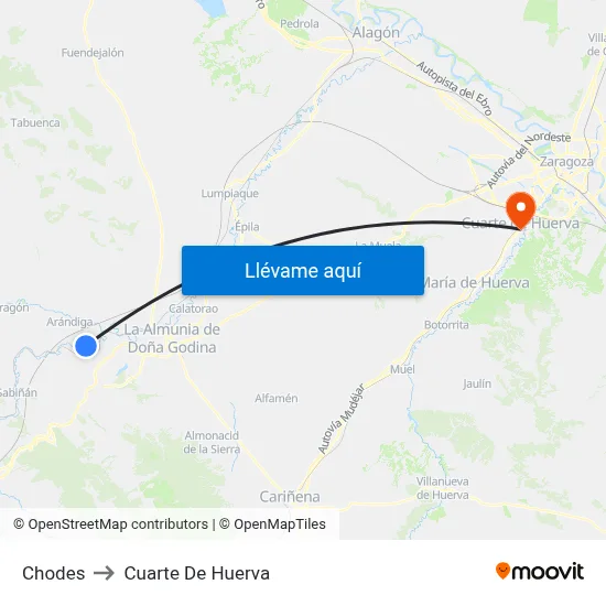 Chodes to Cuarte De Huerva map