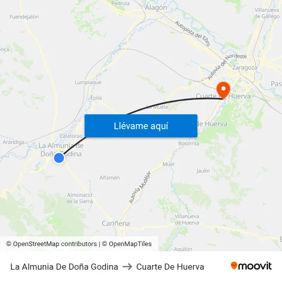 La Almunia De Doña Godina to Cuarte De Huerva map