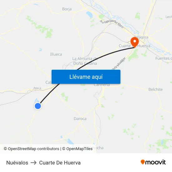 Nuévalos to Cuarte De Huerva map