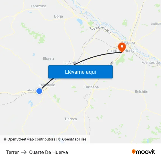 Terrer to Cuarte De Huerva map