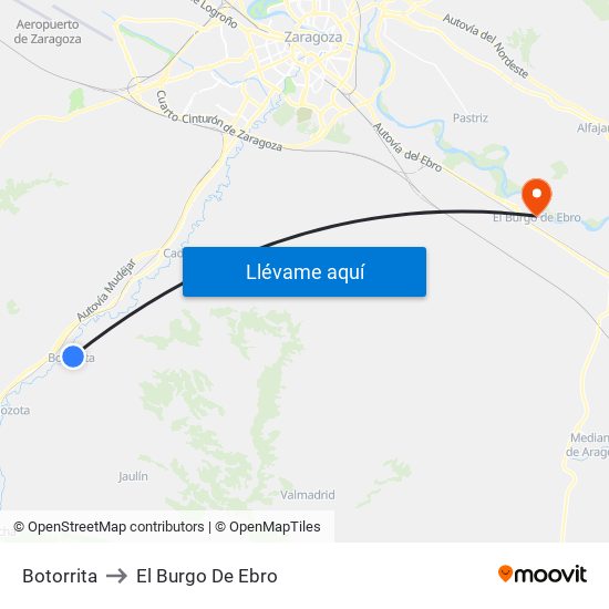 Botorrita to El Burgo De Ebro map