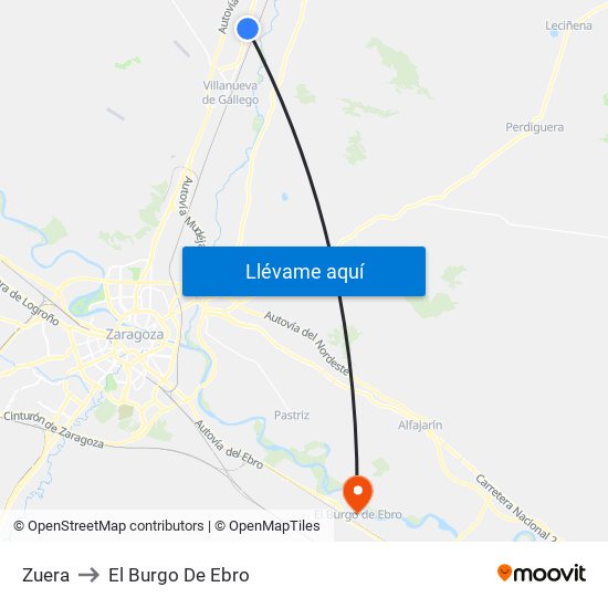 Zuera to El Burgo De Ebro map