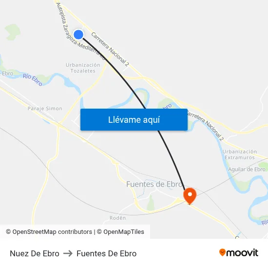 Nuez De Ebro to Fuentes De Ebro map