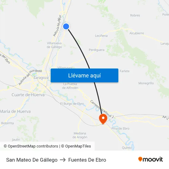 San Mateo De Gállego to Fuentes De Ebro map