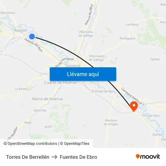 Torres De Berrellén to Fuentes De Ebro map