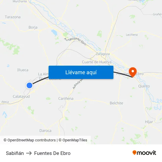 Sabiñán to Fuentes De Ebro map