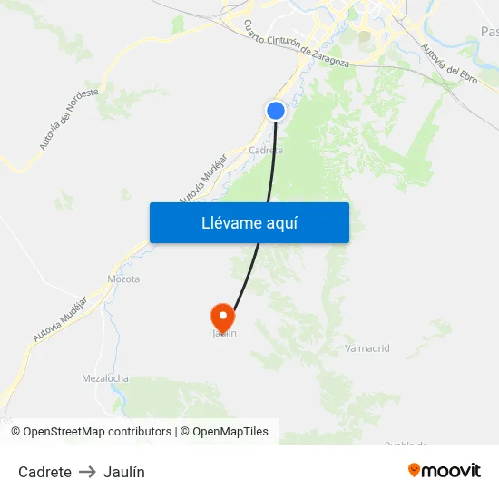 Cadrete to Jaulín map