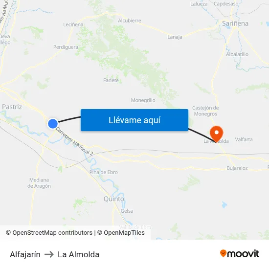 Alfajarín to La Almolda map