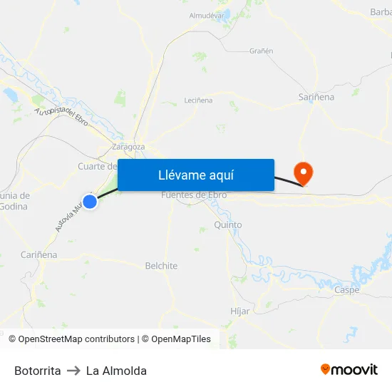 Botorrita to La Almolda map