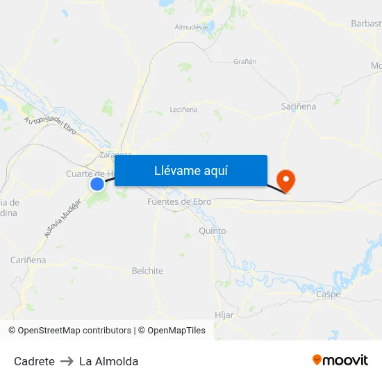 Cadrete to La Almolda map