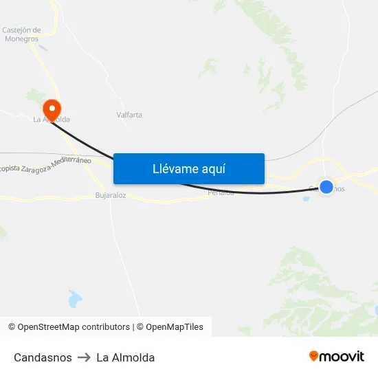 Candasnos to La Almolda map