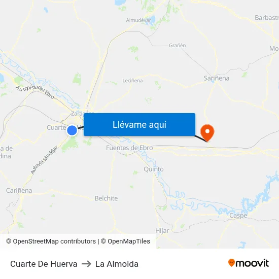 Cuarte De Huerva to La Almolda map