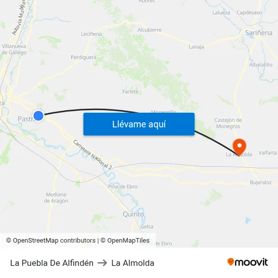 La Puebla De Alfindén to La Almolda map