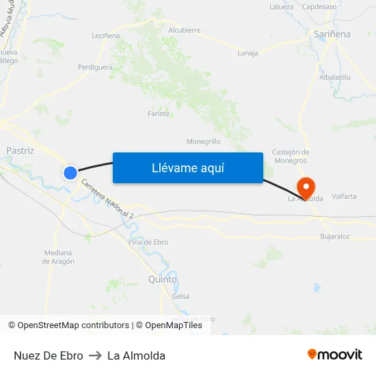 Nuez De Ebro to La Almolda map