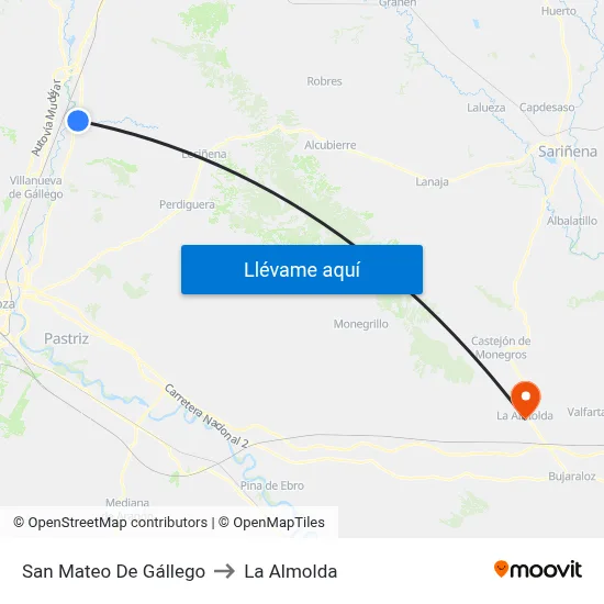 San Mateo De Gállego to La Almolda map