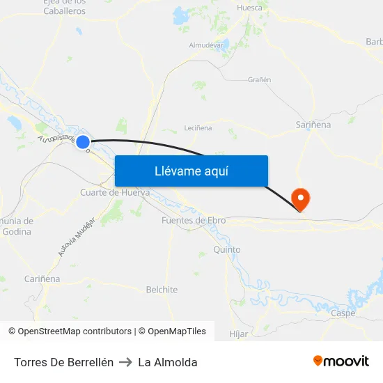 Torres De Berrellén to La Almolda map