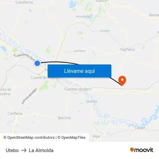 Utebo to La Almolda map