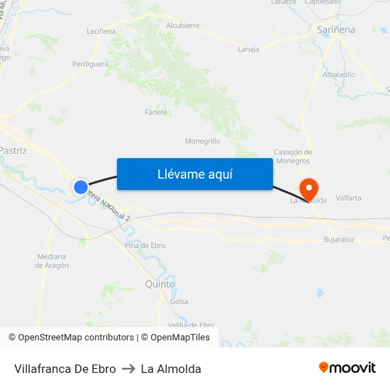 Villafranca De Ebro to La Almolda map