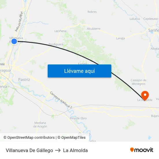 Villanueva De Gállego to La Almolda map