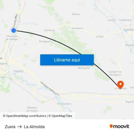 Zuera to La Almolda map
